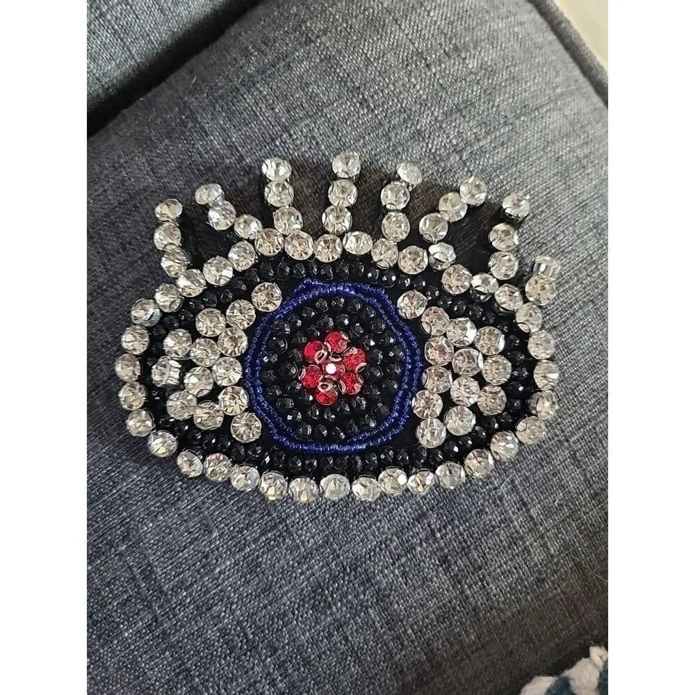 Beaded Rhinestone Eyeball Applique 3.5